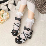 Sweet Bowknot Stitching Lace Princess Lolita High Heels 6 Colors - Black - 5