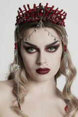 Red Irregular Women's Gothic Crystal Cross Headwear - Red - 1