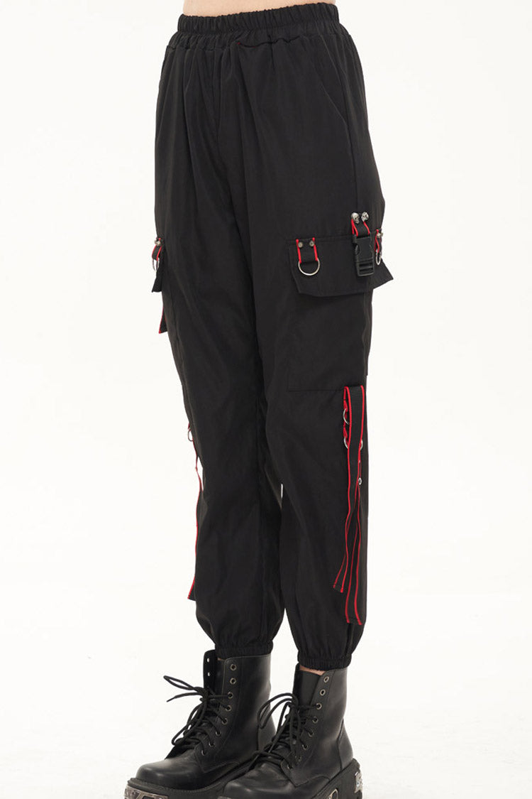 Black Punk Casual Skull Webbing Decoration Women's Long Pants - Product - 5