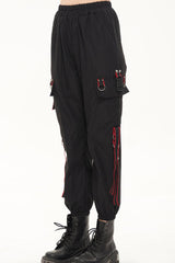 Black Punk Casual Skull Webbing Decoration Women's Long Pants - Product - 5
