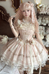 [Mist Champagne] Multi-Layered Ruffle Bowknot Lace Sweet Elegant Ballet Lolita Jsk Dress 3 Colors - Product - 4