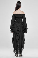 Black Off Shoulder Long Puff Sleeves Ruffle Mesh Women's Gothic Dress - Product - 3
