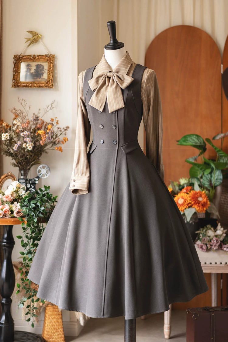 Grey [Misty Shirt Forest] Square Collar Sleeveless Ruffled British Style Classic Vintage Elegant Lolita Jsk Dress - Grey - 1