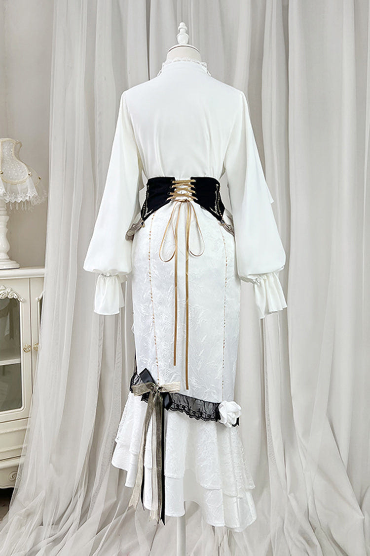 White [Star Gate] Jacquard Embroidery Bowknot Irregular Sweet Elegant Princess Lolita Skirt - Product - 2