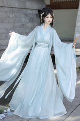 [Spring Harmony] Long Trumpet Sleeves Embroidered Chinese Inspired Hanfu Dress Set 2 Colors - Product - 2