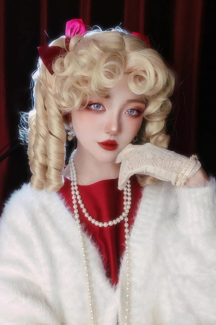Golden Roman [Elizabeth] Sweet Vintage Elegant Lolita Curl Twin-Tail Wig - Product - 4