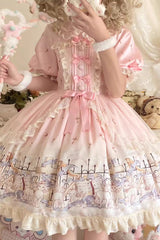 Pink [Angel Lamb] Lapel Collar Short Sleeves Printed Ruffled Bow Sweet Lolita Dress - Product - 3