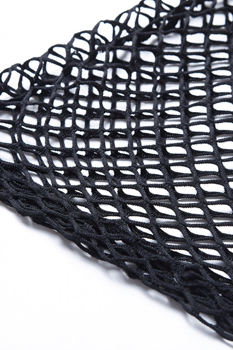 Black Sexy Long Sleeves Fishnet Mesh Women's Fitted Top - Product - 13