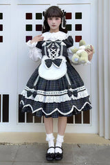 Green [Gingham Petal Bunny] Short Sleeves Printed Ruffled Bow Sweet Lolita OP Dress - Product - 8