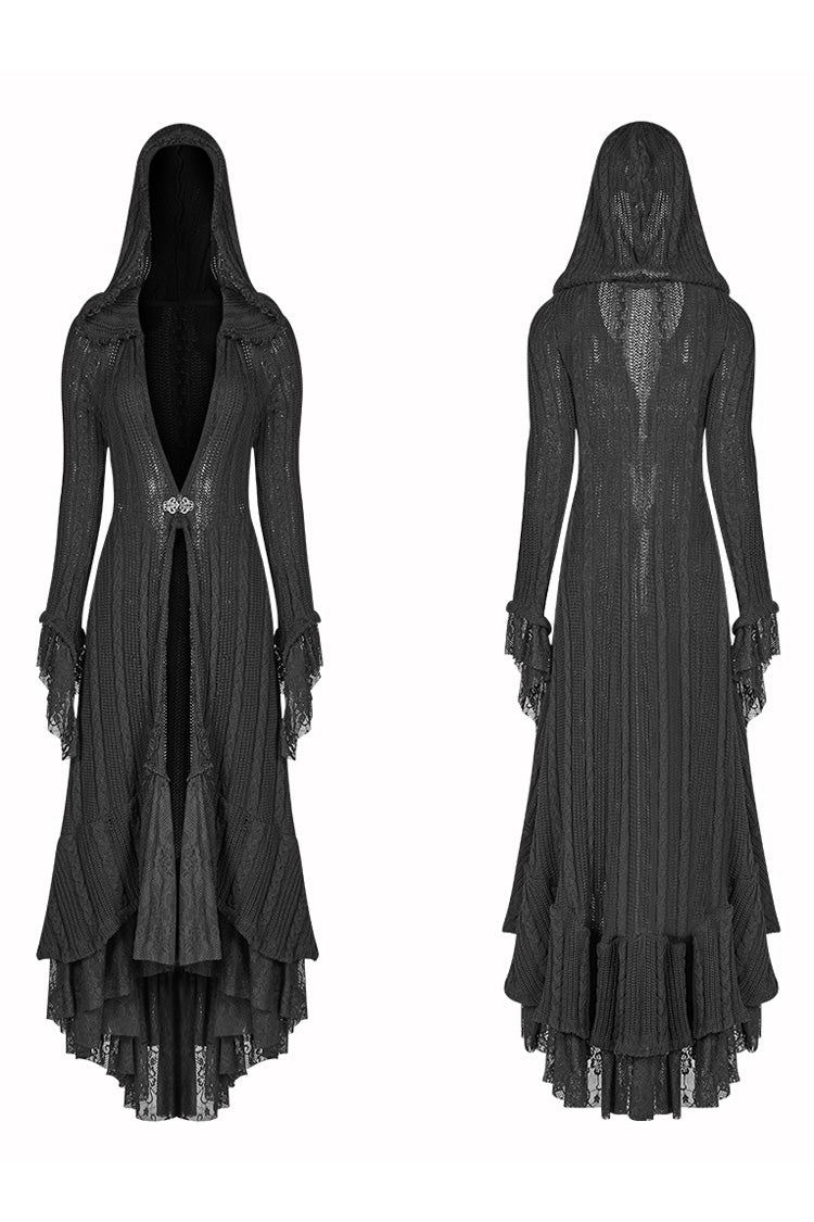 Black Long Sleeves Hollow Hooded Women's Gothic Dress - Product - 5