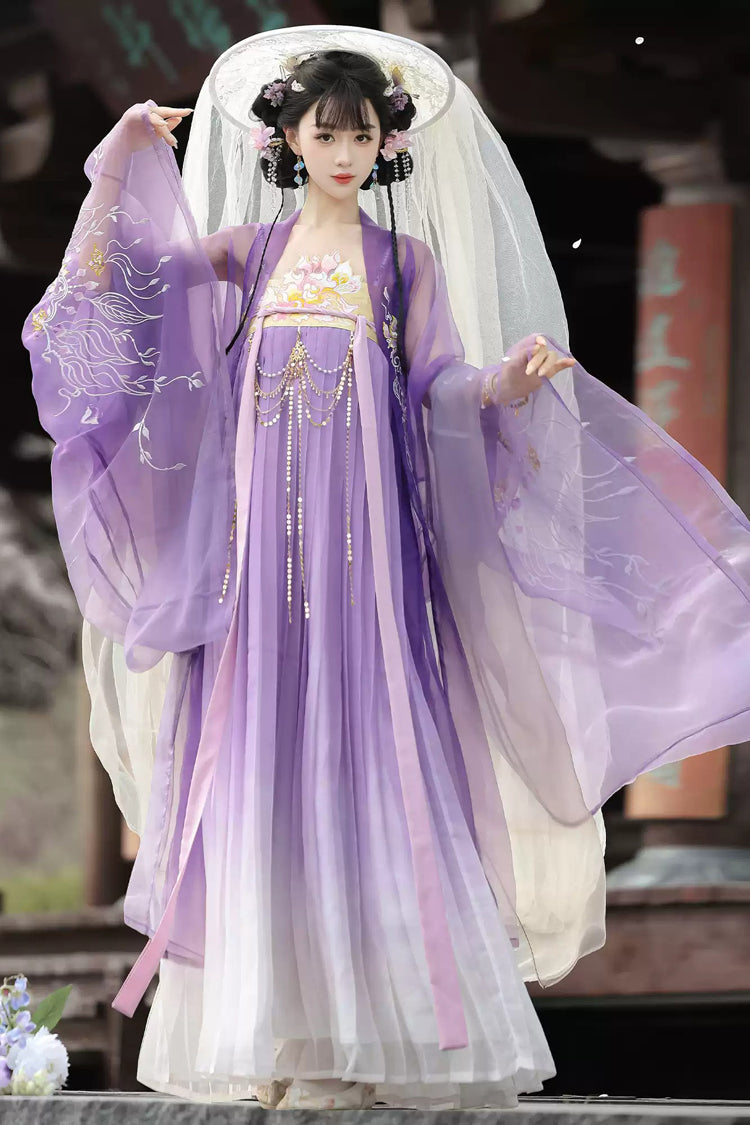 Purple [Legends of the Tang Dynasty] High Waisted Printed Embroidered Women's Classic Hanfu Dress Set - Product - 1