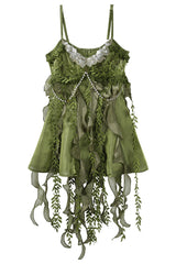 Green [Children of the Forest] Leaf Decoration Ruffle Irregular Sweet Lolita Jsk Dress Set - Product - 16