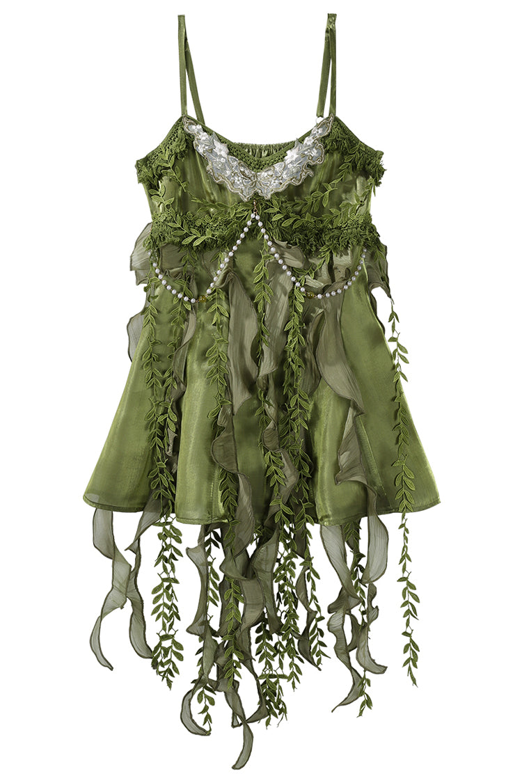 Green [Children of the Forest] Leaf Decoration Ruffle Irregular Sweet Lolita Jsk Dress Set - Product - 16