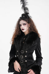 Black Faux Fur Bucket-up Chain Women's Gothic Jacket - Product - 9