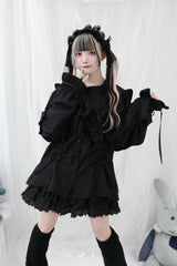 Doll Collar Long Sleeves Ruffle Bowknot Sweet Jirai Kei Japanese Blouse 3 Colors - Product - 18