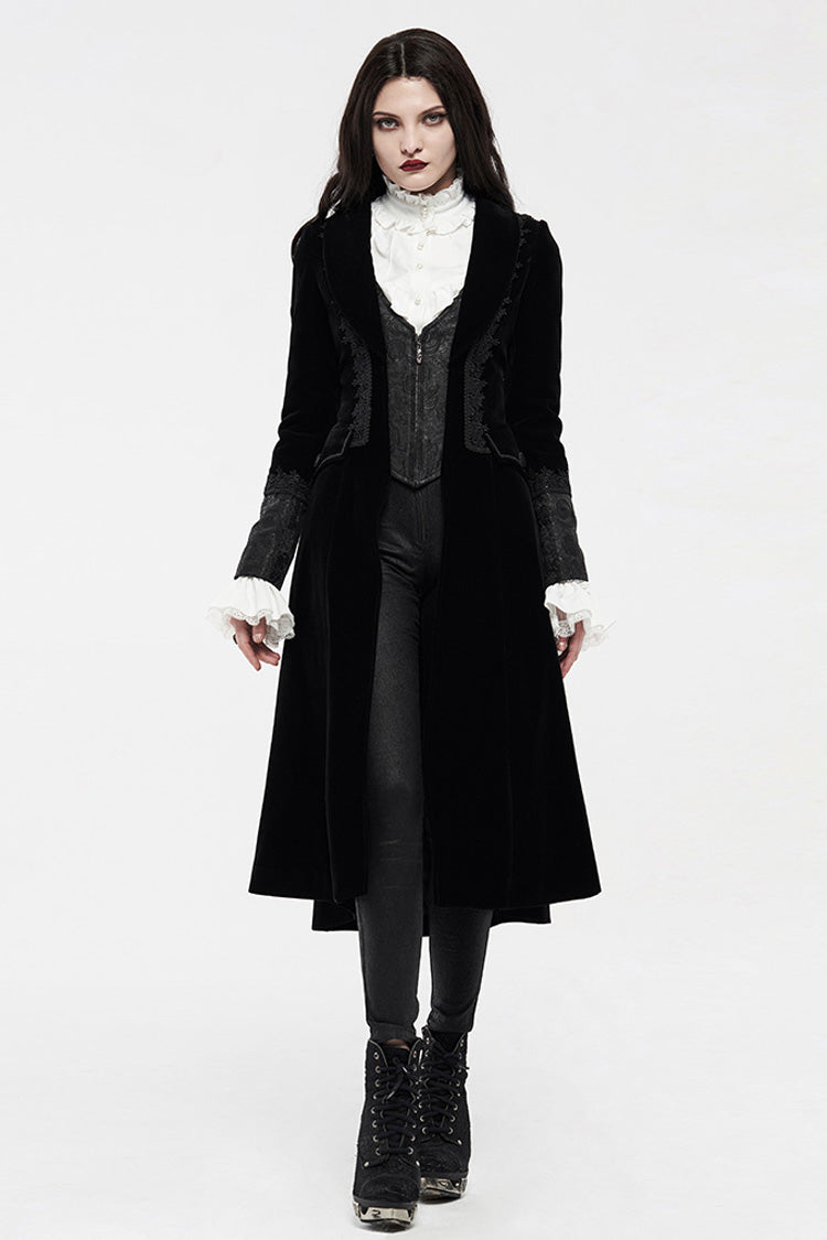 Black Long Sleeves Jacquard Slim Women's Gothic Coat - Product - 4
