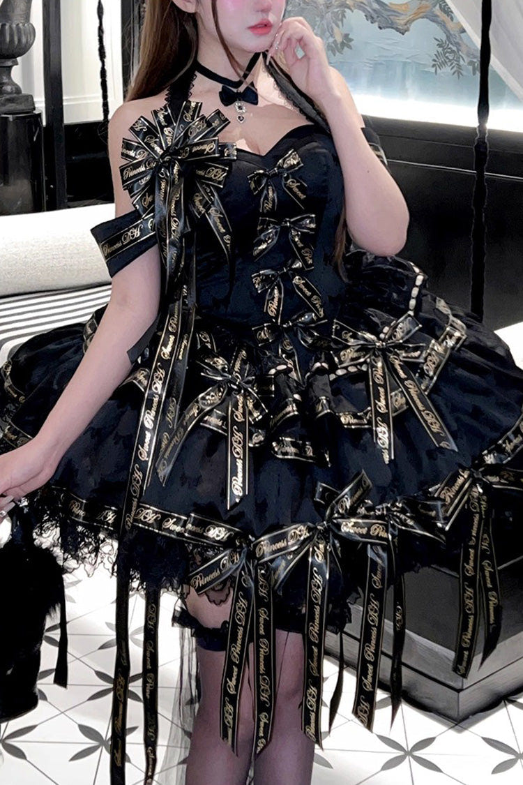 Black [Young Lady] Halterneck Sleeveless Multi-Layered Ruffle Bowknot Elegant Princess Gothic Lolita Dress - Product - 10