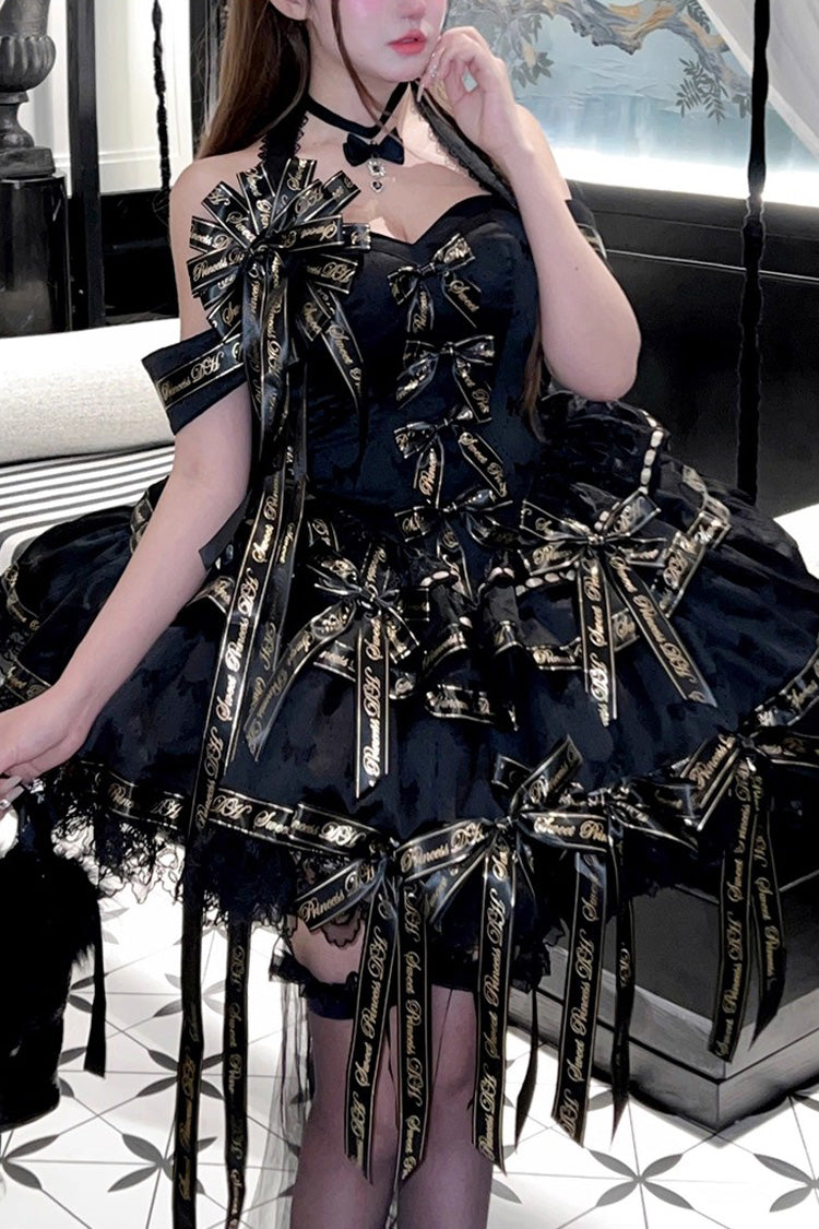 Black [Young Lady] Halterneck Sleeveless Multi-Layered Ruffle Bowknot Elegant Princess Gothic Lolita Dress - Product - 10