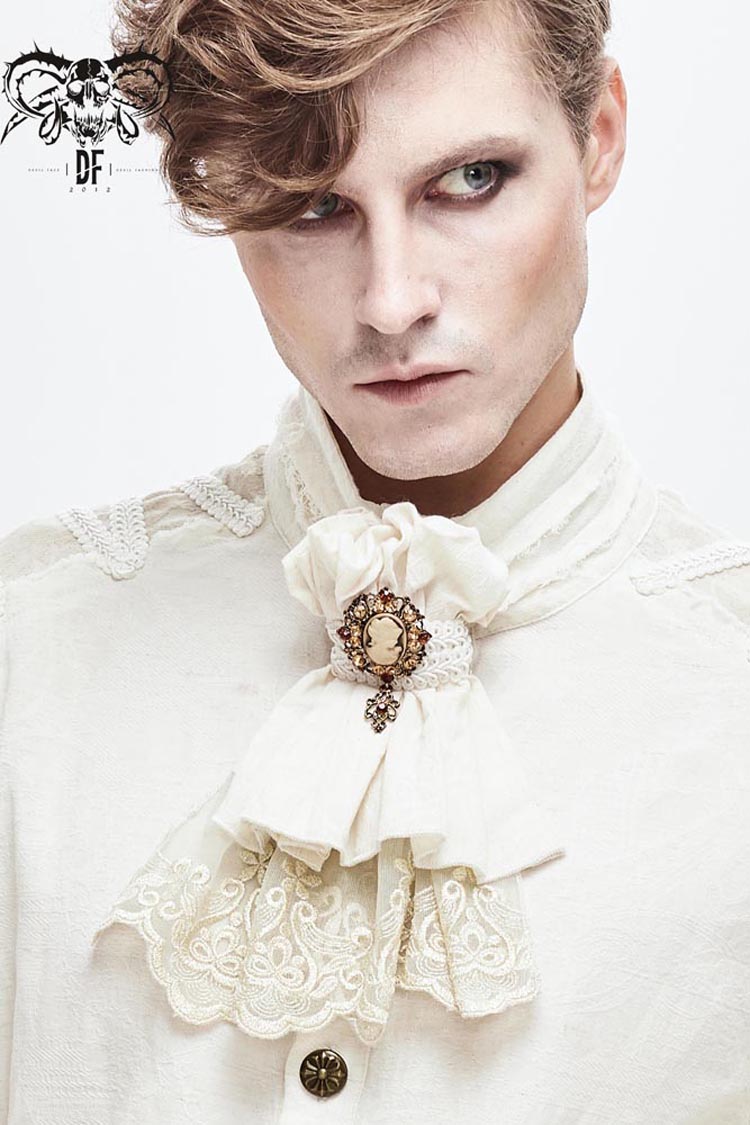 White Lace Jacquard Men's Gothic Bow Tie - Product - 3