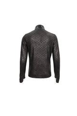 Black Stand Collar Long Sleeves Faux Leather Splice Men's Gothic Shirt - Product - 7