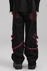 Cracked Leather Stitching Metal Rivet Decoration Mesh Men's Steampunk Pants 2 Colors - Product - 11