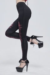 Black/Red Printed Decoration Tie Rope Elasticity Women's Gothic Leggings - Product - 2