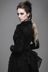 Black Lace Waist Woollen Womens Velvet Short Gothic Jacket With Tail - Product - 6