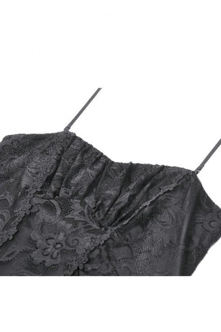 Black Lace-Up Women's Gothic High-Low Multi-Layered Ruffled Tail Lace Slip Dress - Product - 9