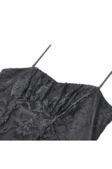 Black Lace-Up Women's Gothic High-Low Multi-Layered Ruffled Tail Lace Slip Dress - Product - 9