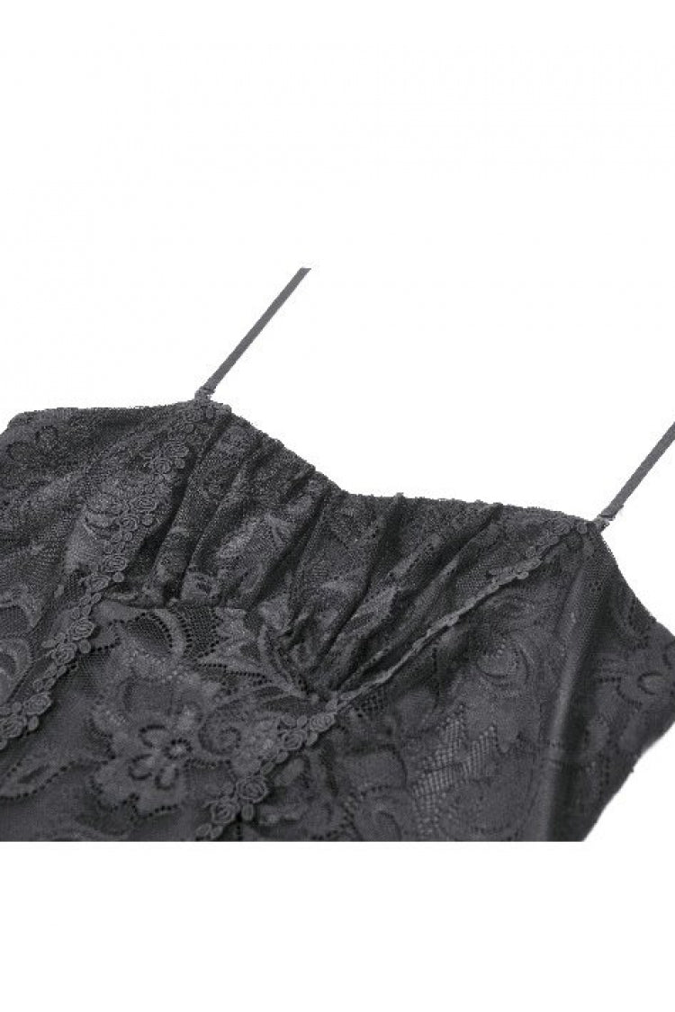 Black Lace-Up Women's Gothic High-Low Multi-Layered Ruffled Tail Lace Slip Dress - Product - 9