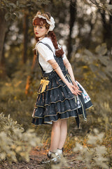 Black Multi-Layer Ruffled Note Bear Print Sweet Lolita JSK Dress - Product - 5