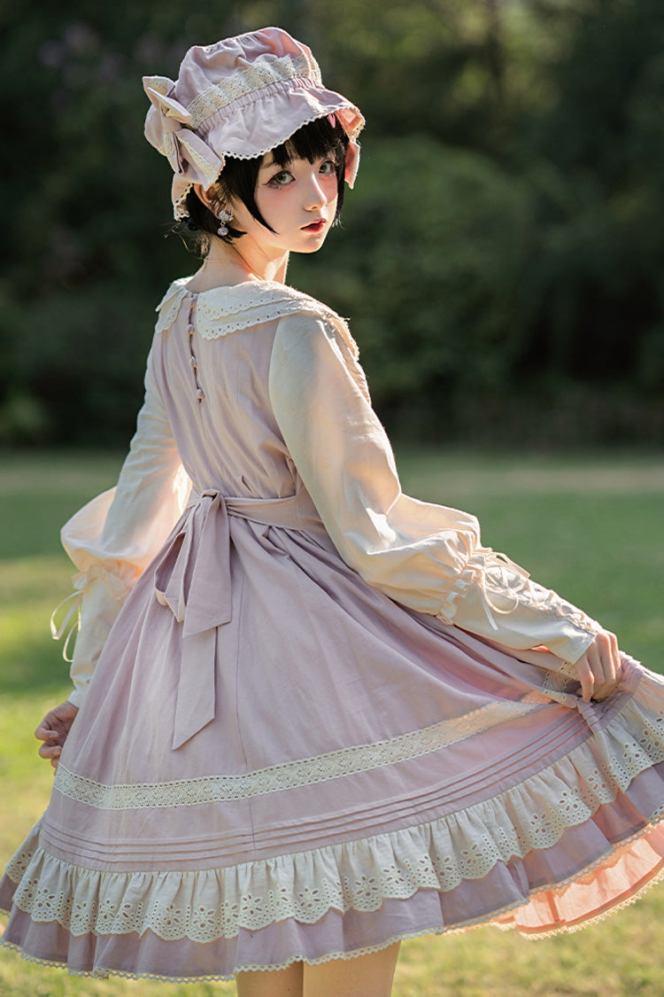 Retro Doll Collar Long Sleeved Ruffled Cotton Sweet Lolita OP Dress - Product - 2