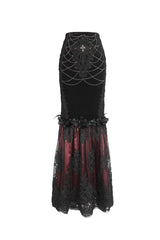 Black/Red High Waisted Embroidery Stitching Lace Women's Gothic Skirt - Product - 5
