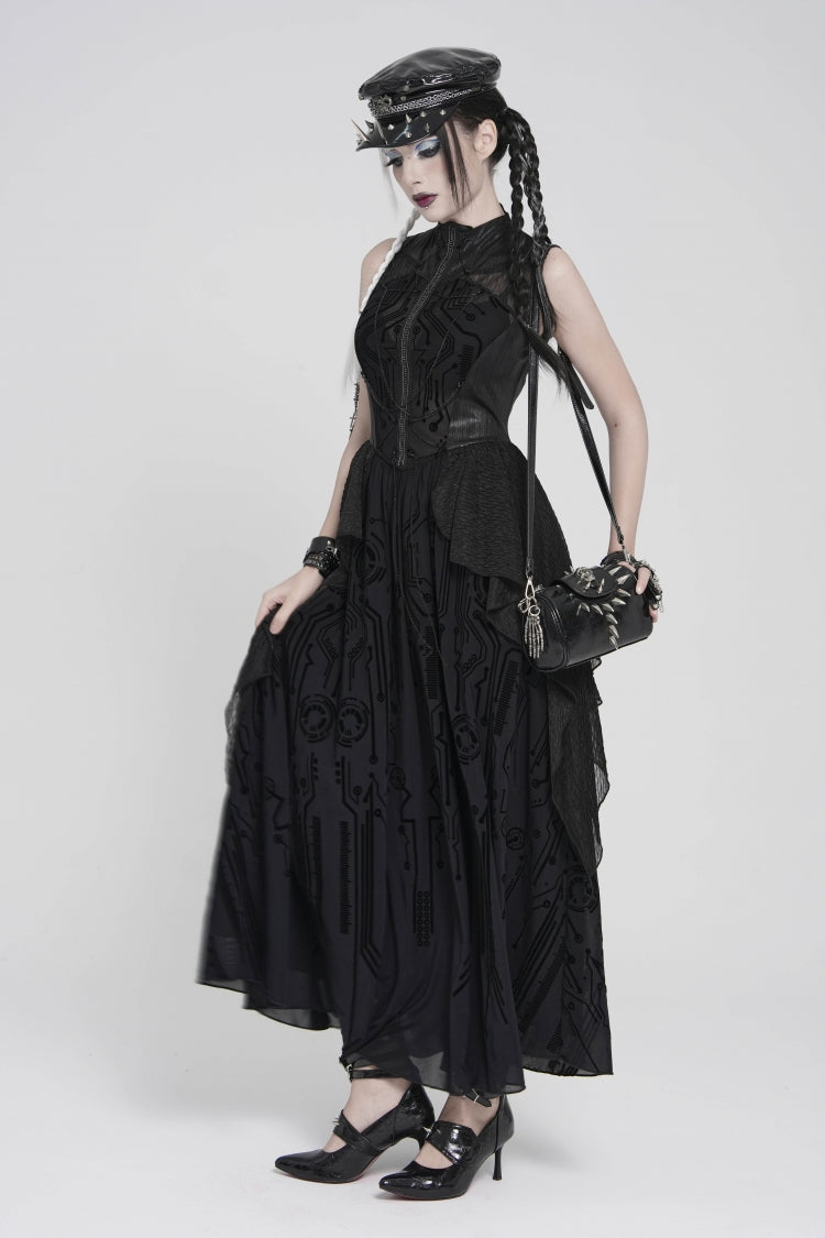 Black Stand Collar Sleeveless Multi-Layered Printed Hanayome Sheer Women's Punk Elegant Gorgeous Dress - Product - 6