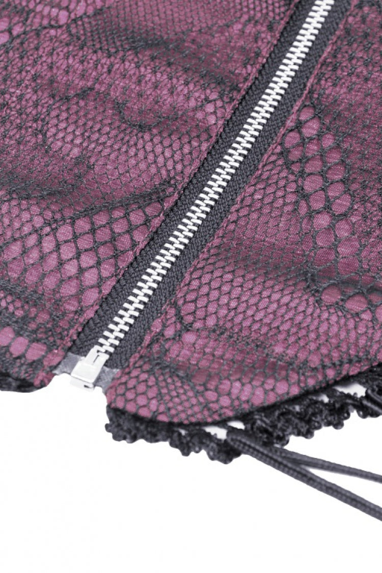 Purple Butterfly Embroidered Lace Women's Luxurious Royal Underbust Corset - Product - 22