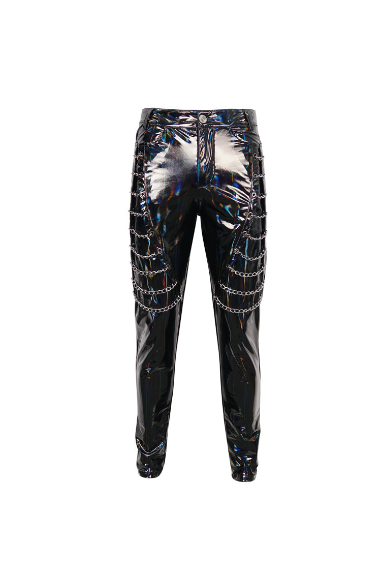 Black Stretch Symphony Metal Chains On Both Sides Versatile Leather Men's Gothic Pants - Product - 5
