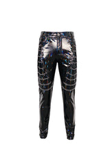 Black Stretch Symphony Metal Chains On Both Sides Versatile Leather Men's Gothic Pants - Product - 5