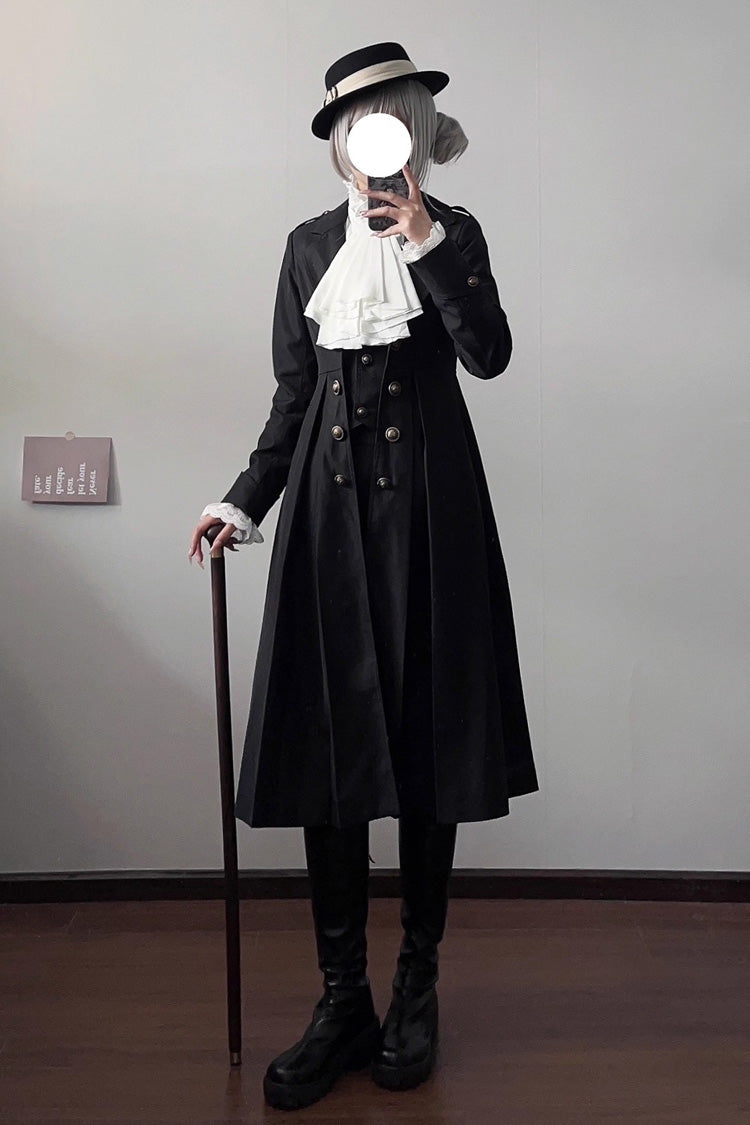 [Paranoid’s Punishment ] Long Sleeves Slim Gothic Lolita Trench Coat 2 Colors - Black - 1