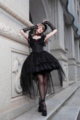 Black Elegant Bride Gorgeous Tea Party Gothic Lolita Tiered Dress - Product - 2