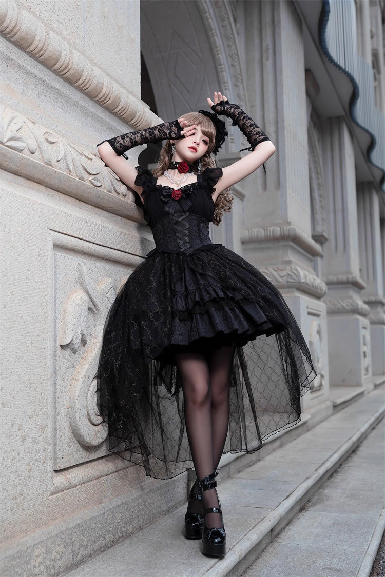 Black Elegant Bride Gorgeous Tea Party Gothic Lolita Tiered Dress - Product - 2