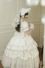 White [Letters and Poems] Square Collar Short Sleeves Ruffle Hanayome Bowknot Sweet Elegant Gorgeous Lolita Dress - Product - 2
