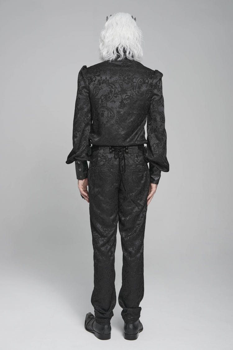 Black Stand Collar Long Lantern Sleeves Floral Print Embroidery Men's Gothic Blouse - Product - 7