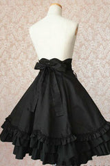 Black High Waisted Double Breasted Button Bowknot Ruffled Multi-Layer Gothic Lolita Skirt - Product - 2