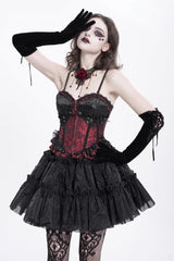 Red Sleeveless Ruffle Embroidery Lace-Up Women's Gothic Tank Top - Product - 3