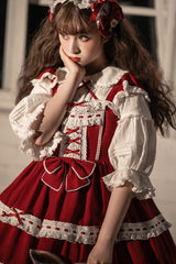 Red Antique Dolls Triple-Layered Bowknot Sweet Lolita Jsk Dress - Product - 7