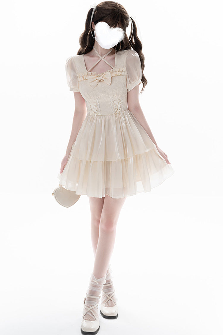 Apricot [Prussian Legend] Short Sleeves Multi-Layered Jacquard Ruffle Bowknot Sweet Lolita Dress - Product - 4