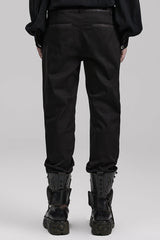 Black Leather Stitching Slim Front Zipper Men's Gothic Pants - Product - 3