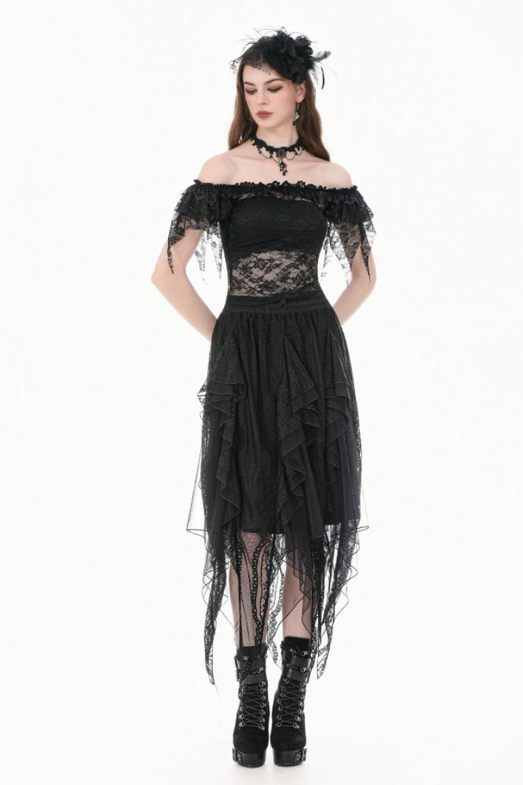 Black Off Shoulder Floral Sheer Lace Women's Gothic Top - Product - 8