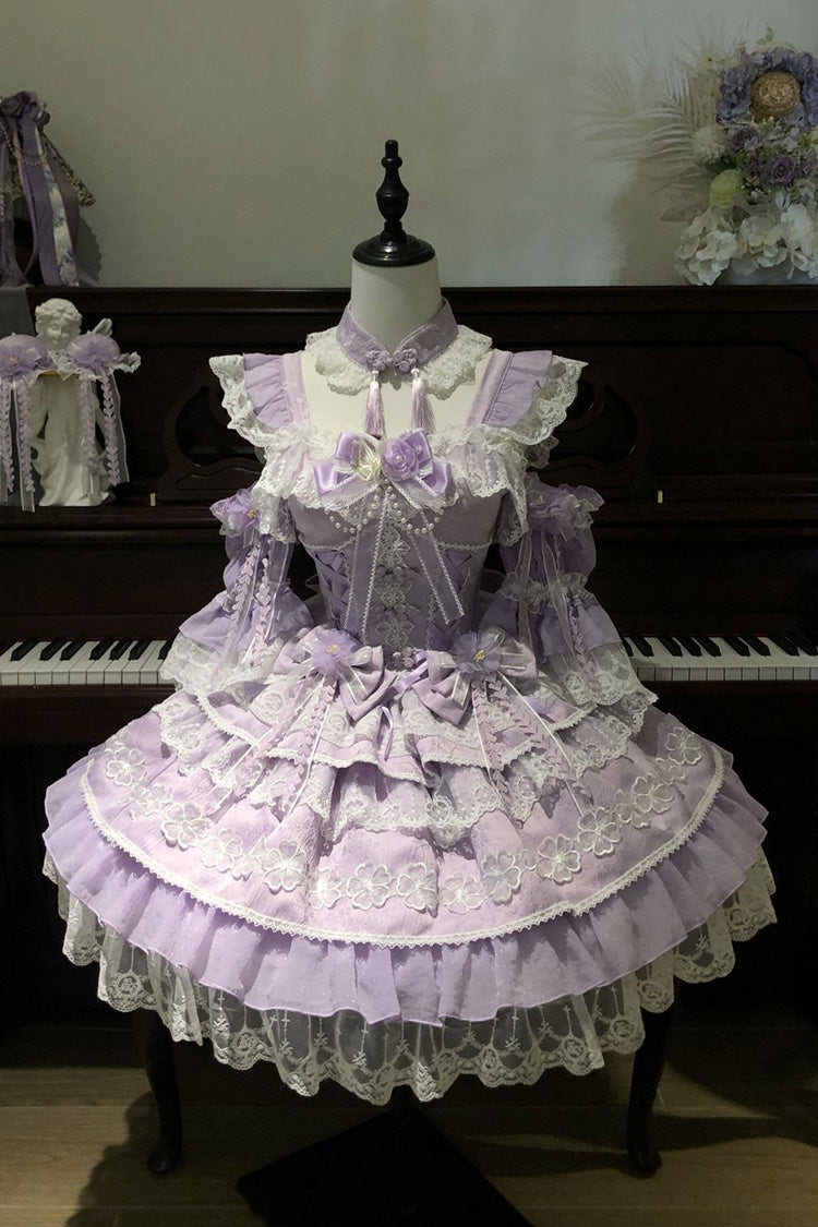 Purple [Rain of Peaches] Sleeveless Multi-Layered Bowknot Lace Sweet Chinese Style Lolita Jsk Dress - Product - 3