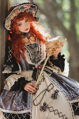 Multi-Color Ruffled Sleeve Retro Printed High Waist Classic Lolita OP Dress - Product - 5